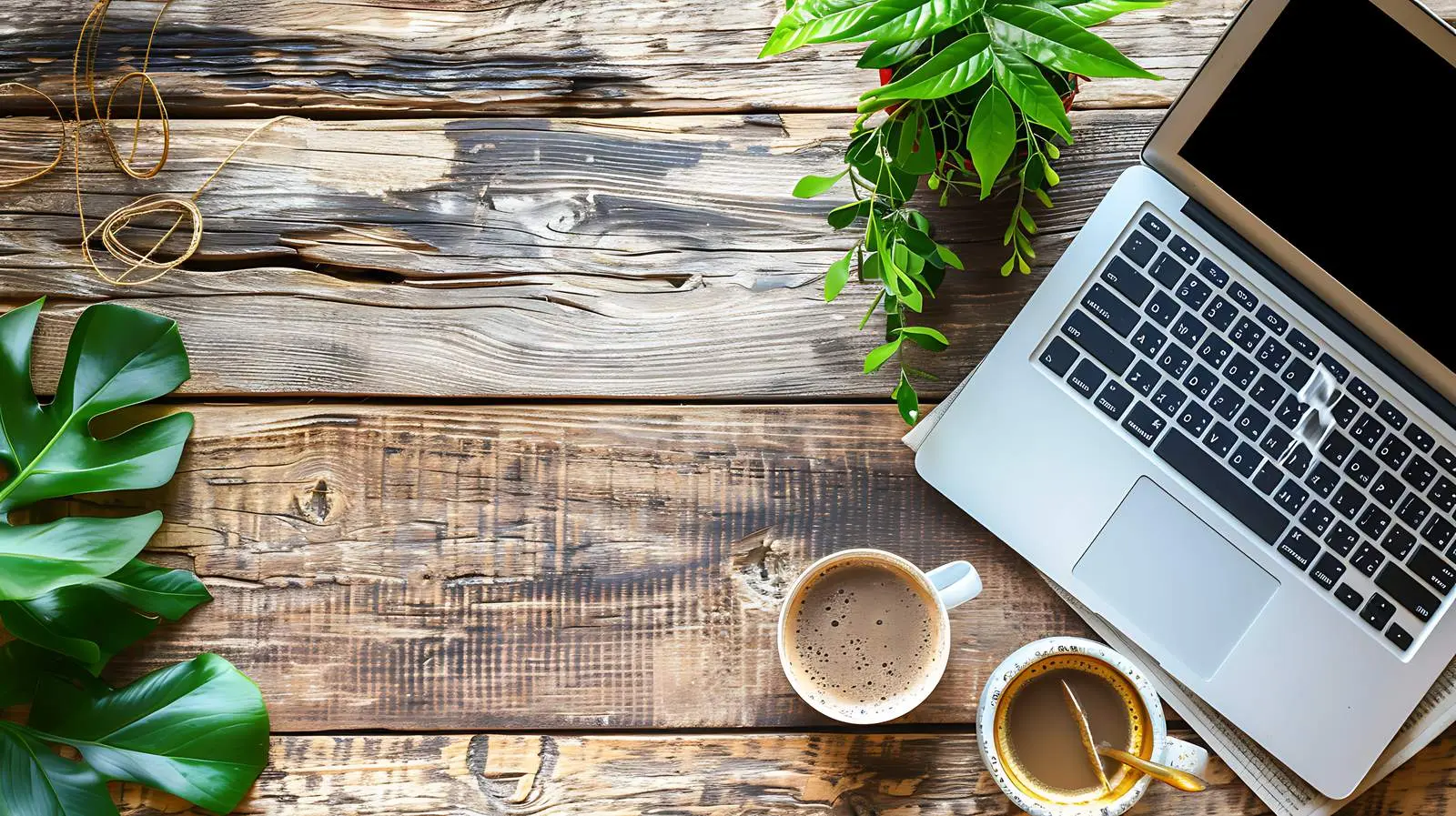 Laptop Flatlay on Wooden Table for Home Office — free download from Dotvec