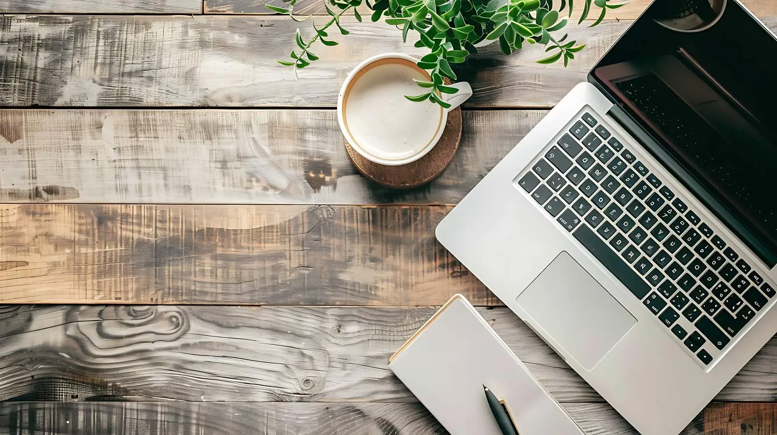 Flatlay of Laptop on Wooden Table — free download from Dotvec