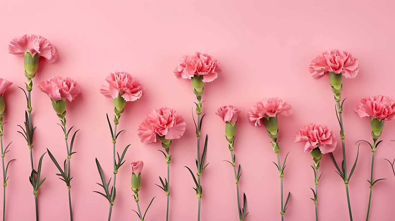 Flatlay of Pink Carnation Flowers on Pastel Background – free flat image from Dotvec