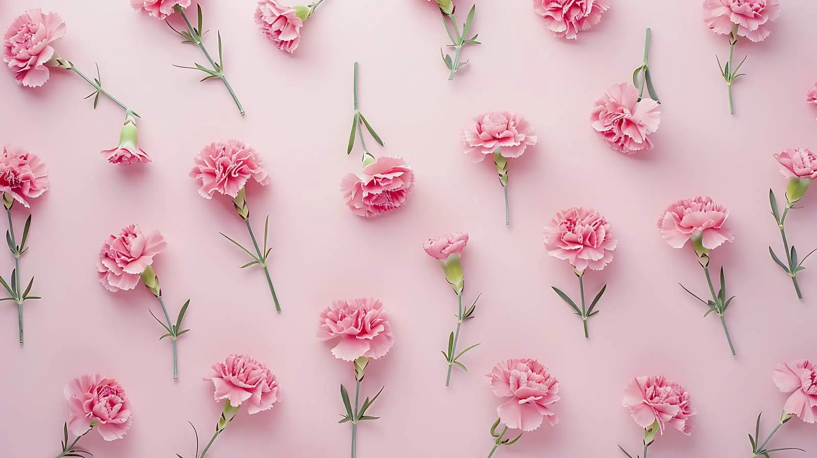 Flatlay of Pink Carnations on Pastel Pink Background – free flat image from Dotvec