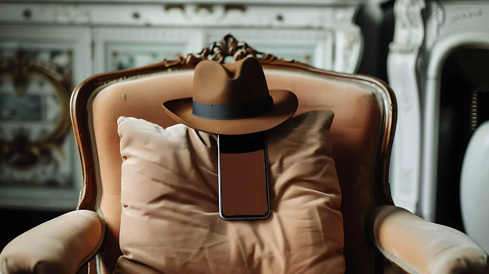 Elegant Flatlay of Phone on Vintage Chair — free download from Dotvec