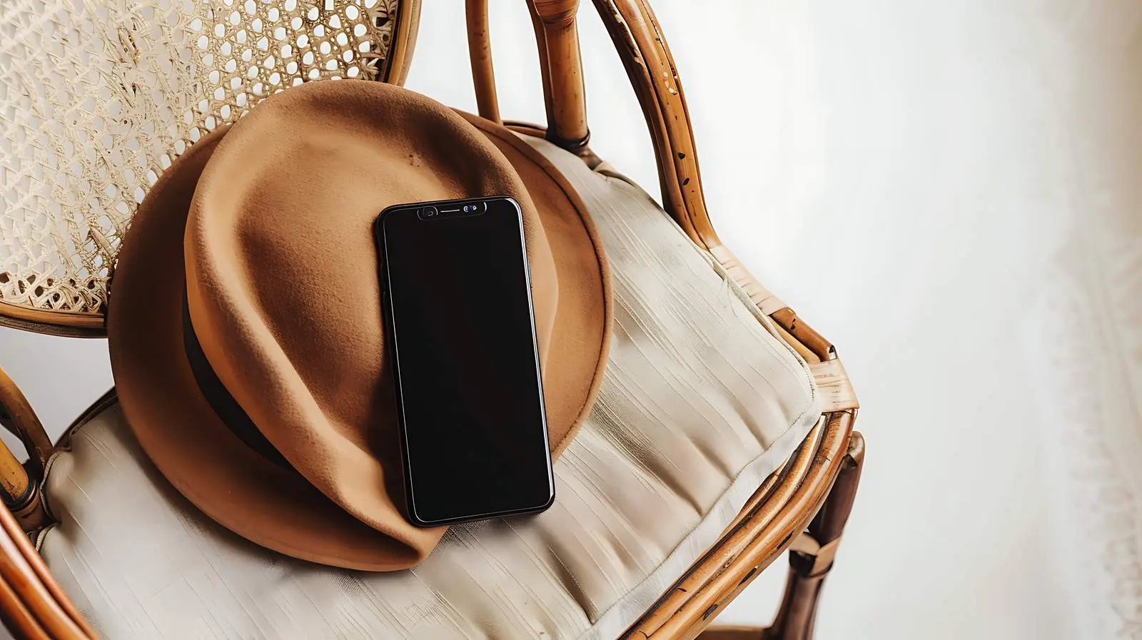Aesthetic Flatlay of Phone on Vintage Chair — free download from Dotvec