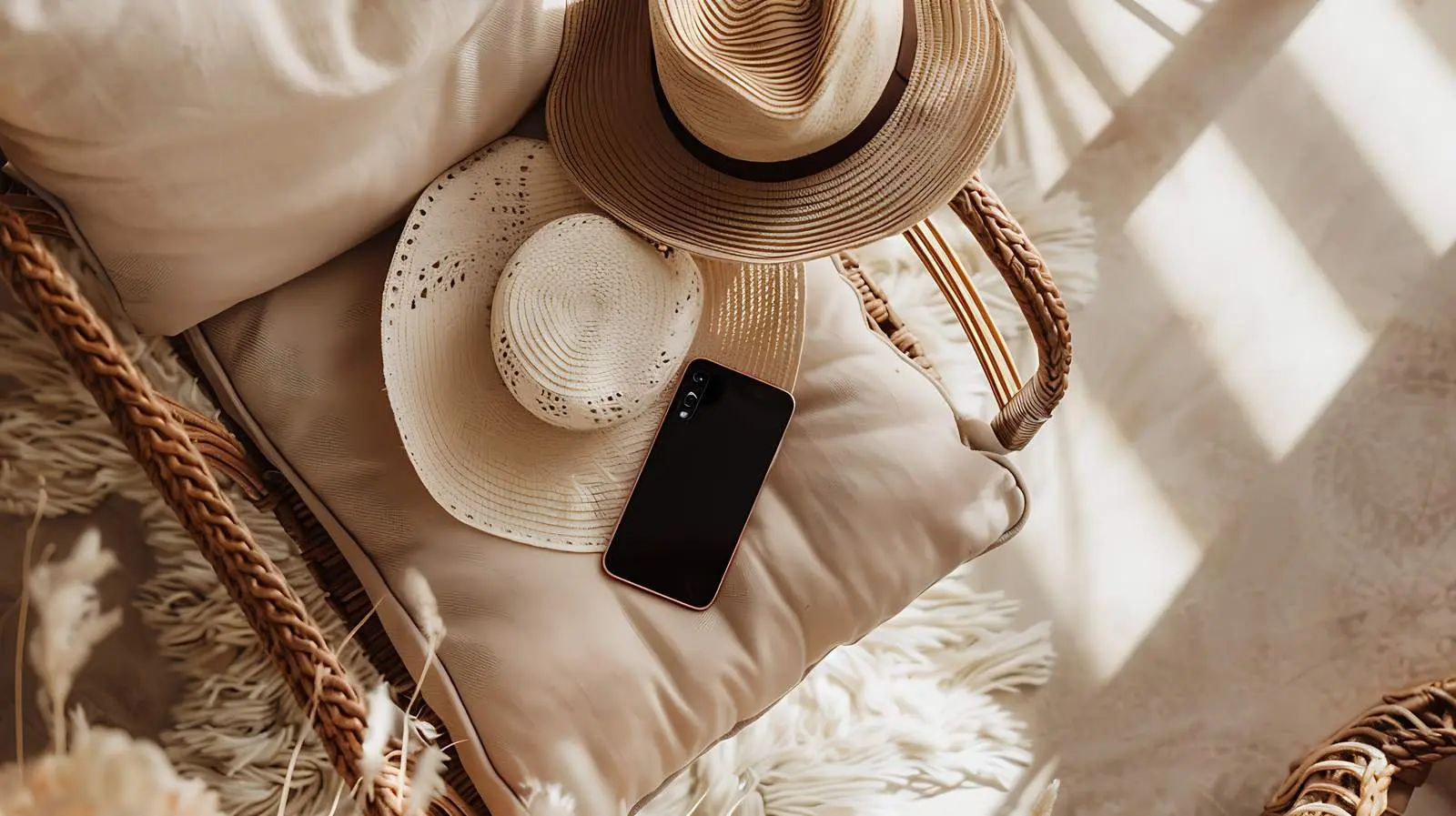 Elegant Flatlay of Phone on Vintage Chair — free download from Dotvec