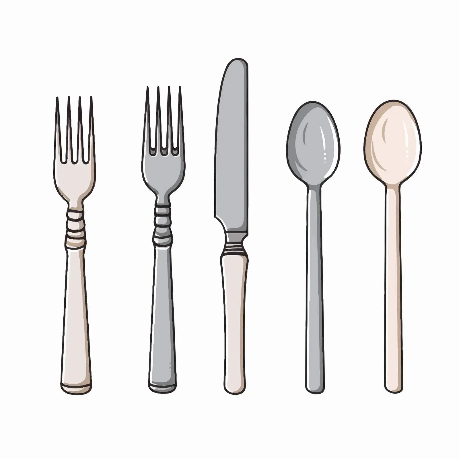 Flatware Line Vector Illustration on White Background — free download from Dotvec