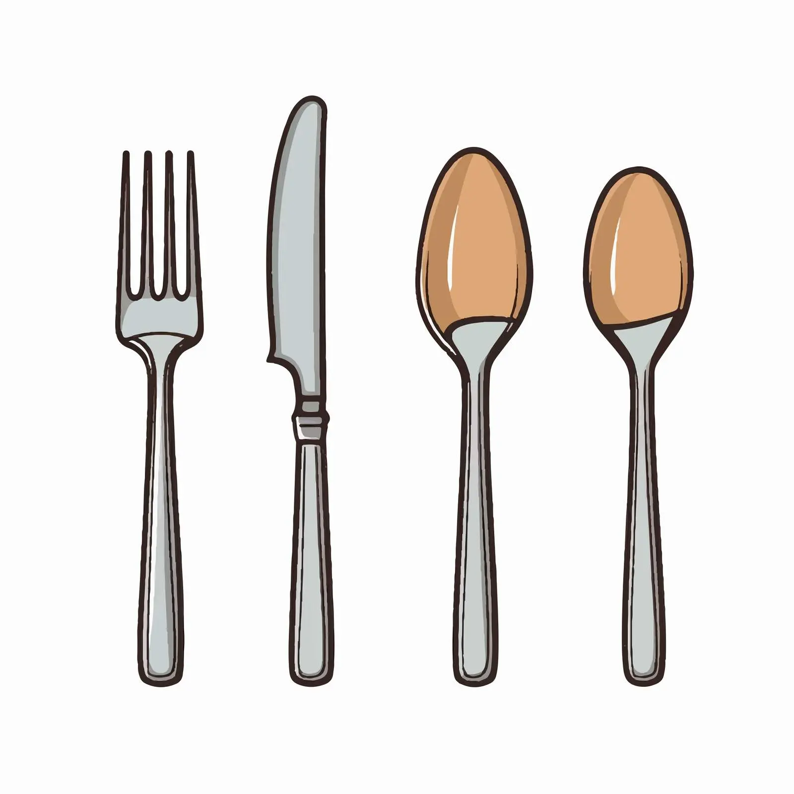 Flatware Line Vector Illustration on White Background — free download from Dotvec