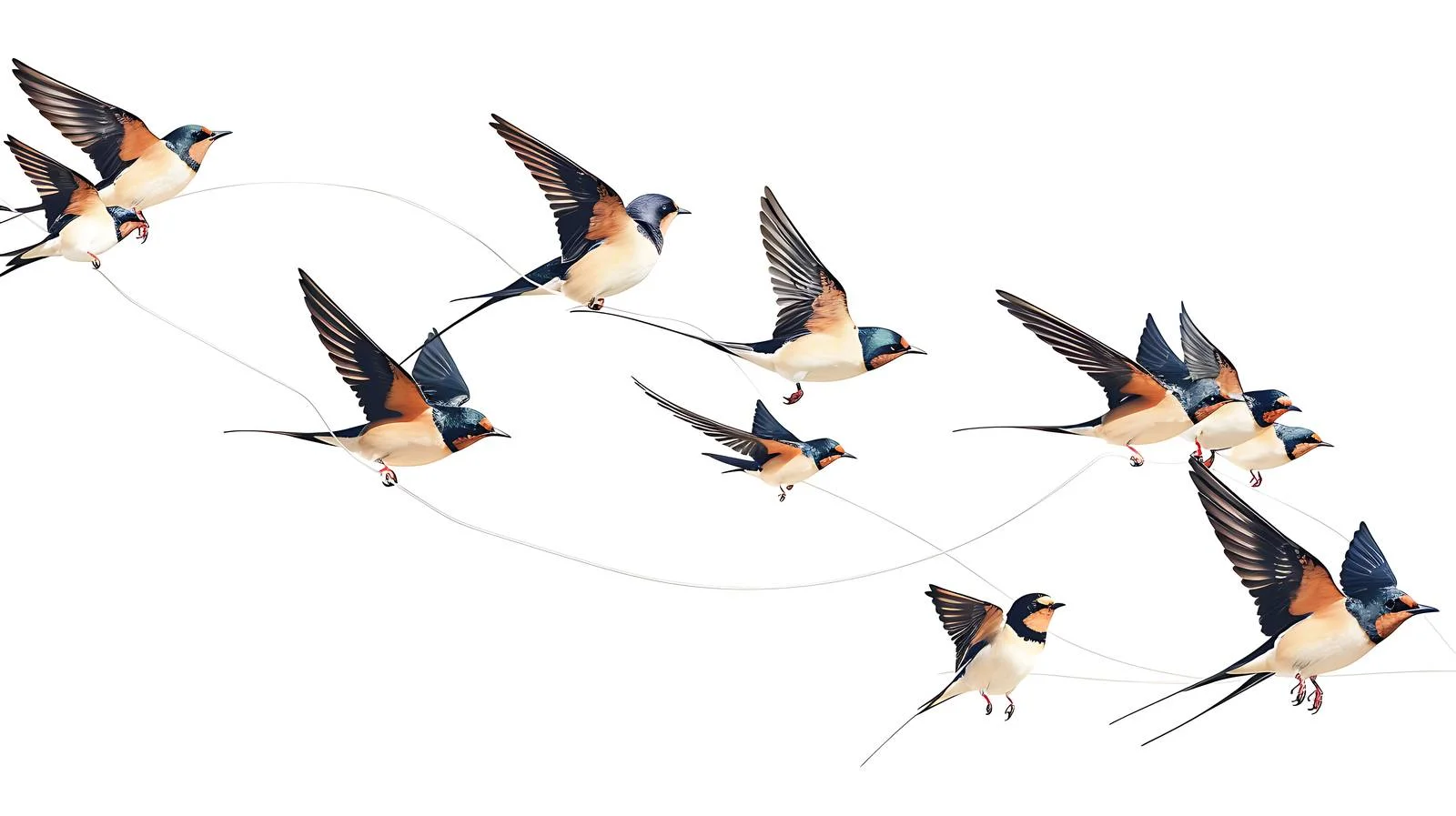 Swallows gather on blue sky wires — free download from Dotvec