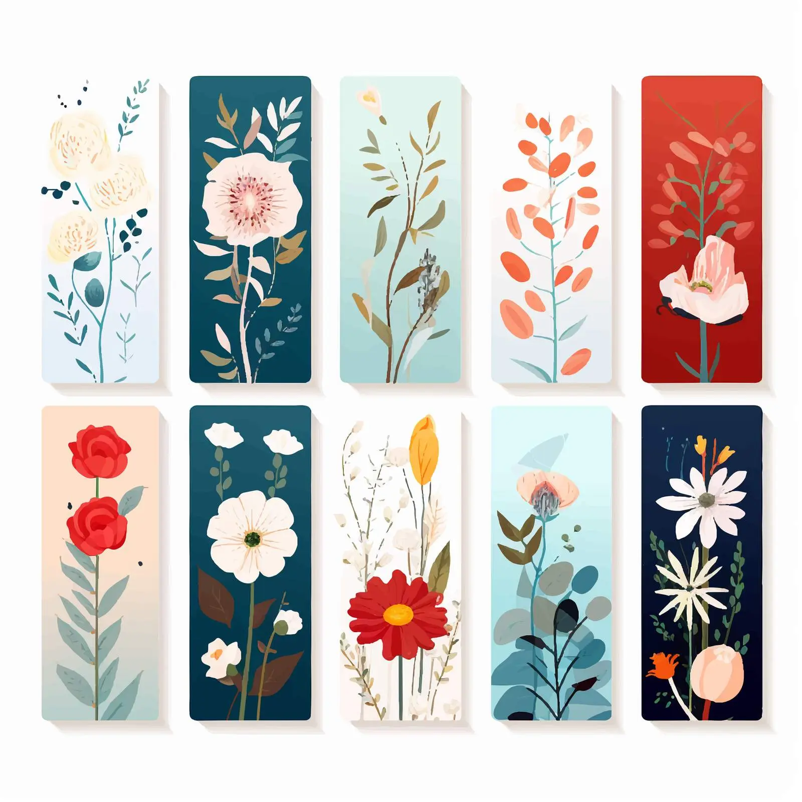 Botanical Floral Bookmark Designs Set – free artistic bookmarks image from Dotvec