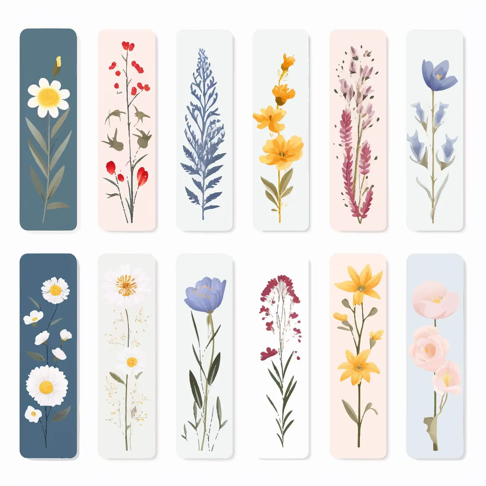 Botanical Floral Bookmark Designs Set – free artistic bookmarks image from Dotvec