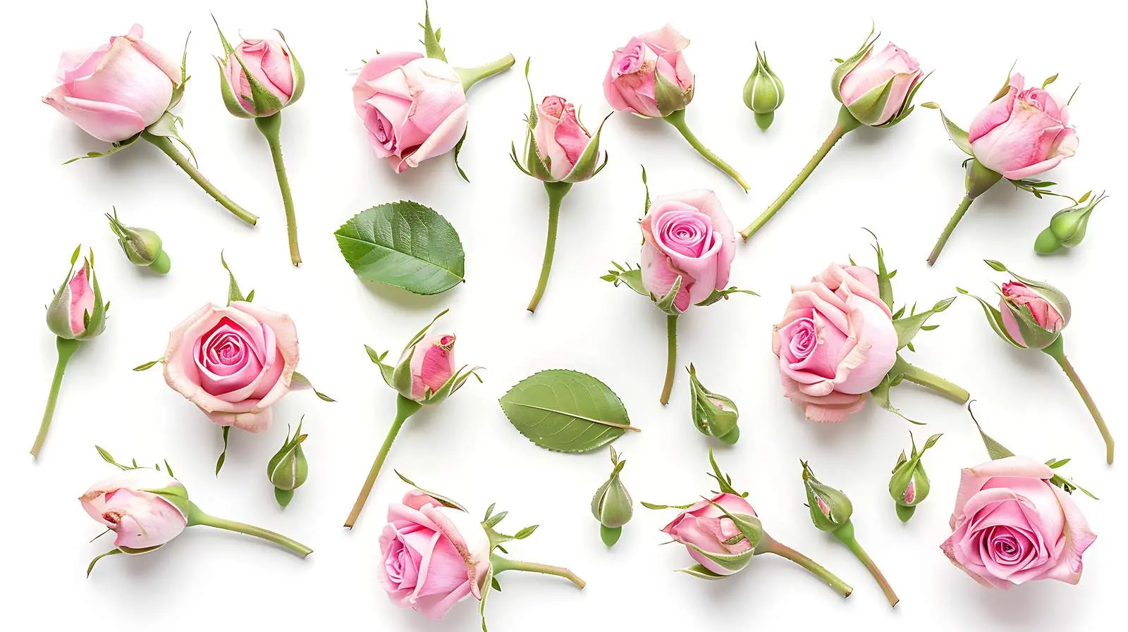 Elegant Pink Rose Flower Buds and Green Leaves – free symbol image from Dotvec