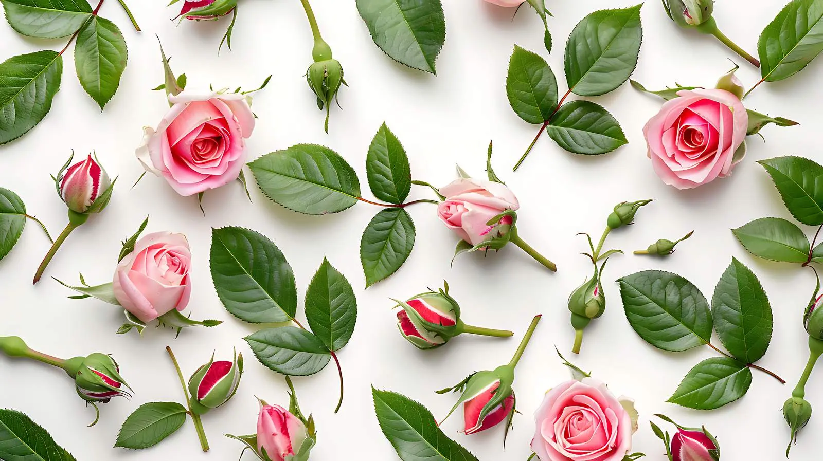 Pink Rose Buds and Leaves Floral Composition — free download from Dotvec