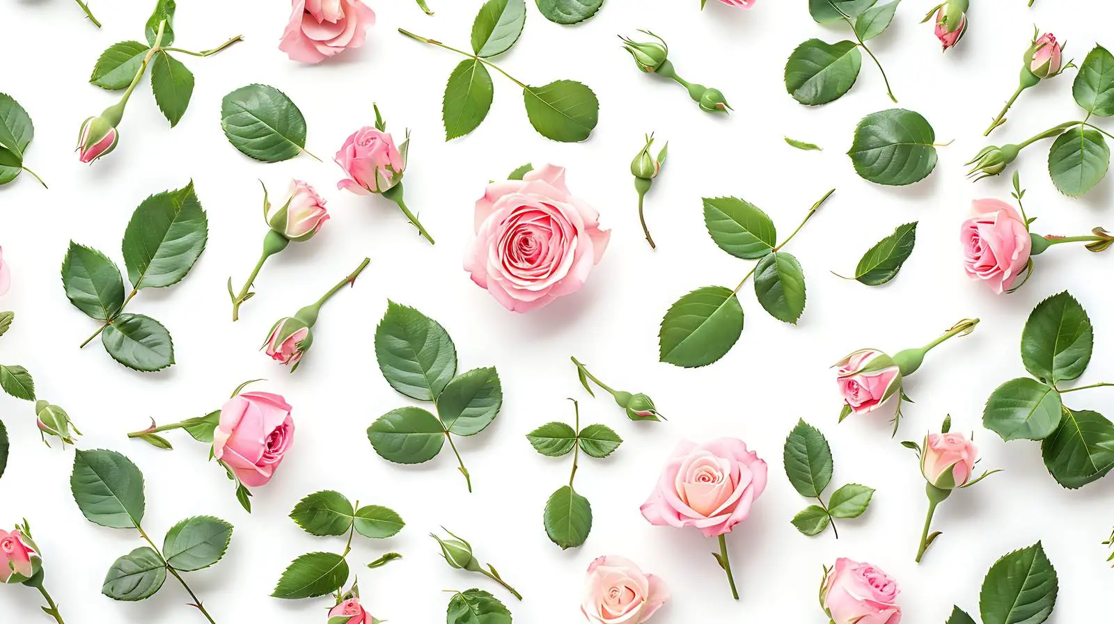 Pink Rose Buds and Green Leaves Floral Composition — free download from Dotvec