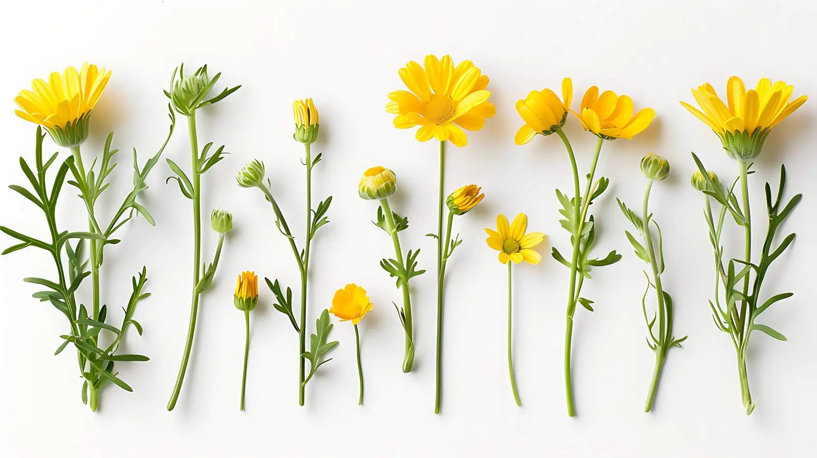 Yellow Daisy Flower Buds Composition on White Background — free download from Dotvec