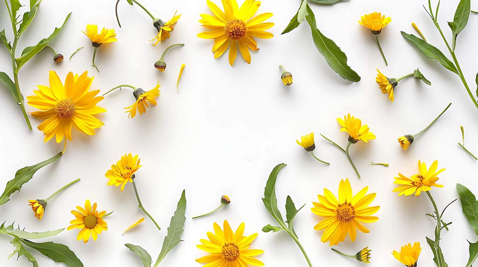 Bright Yellow Daisy Flower Buds on White Background – free buds image from Dotvec