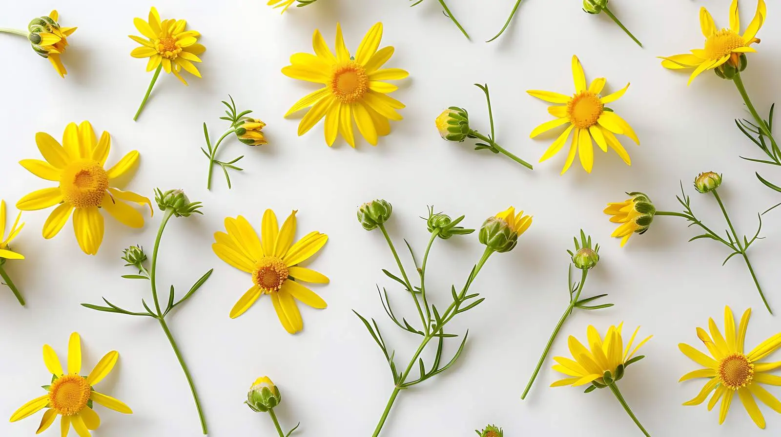 Bright Yellow Daisy Flower Buds on White Background — free download from Dotvec