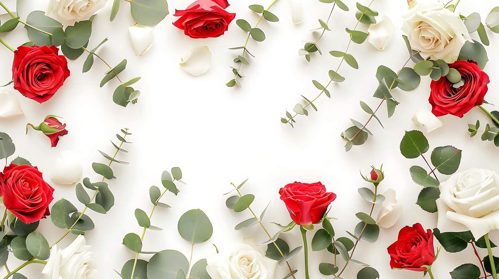 Floral Frame of Red and White Rose Flowers – free art print image from Dotvec