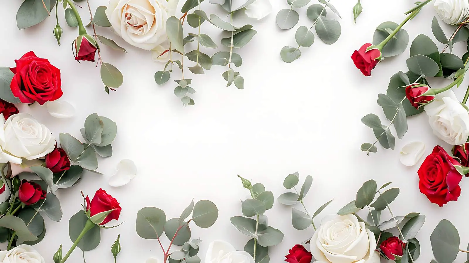 Elegant Floral Frame of Red and White Roses – free invitations image from Dotvec