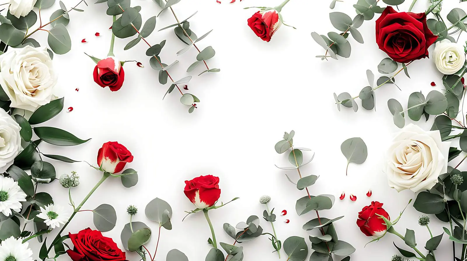 Elegant Floral Frame of Red and White Roses – free cards image from Dotvec