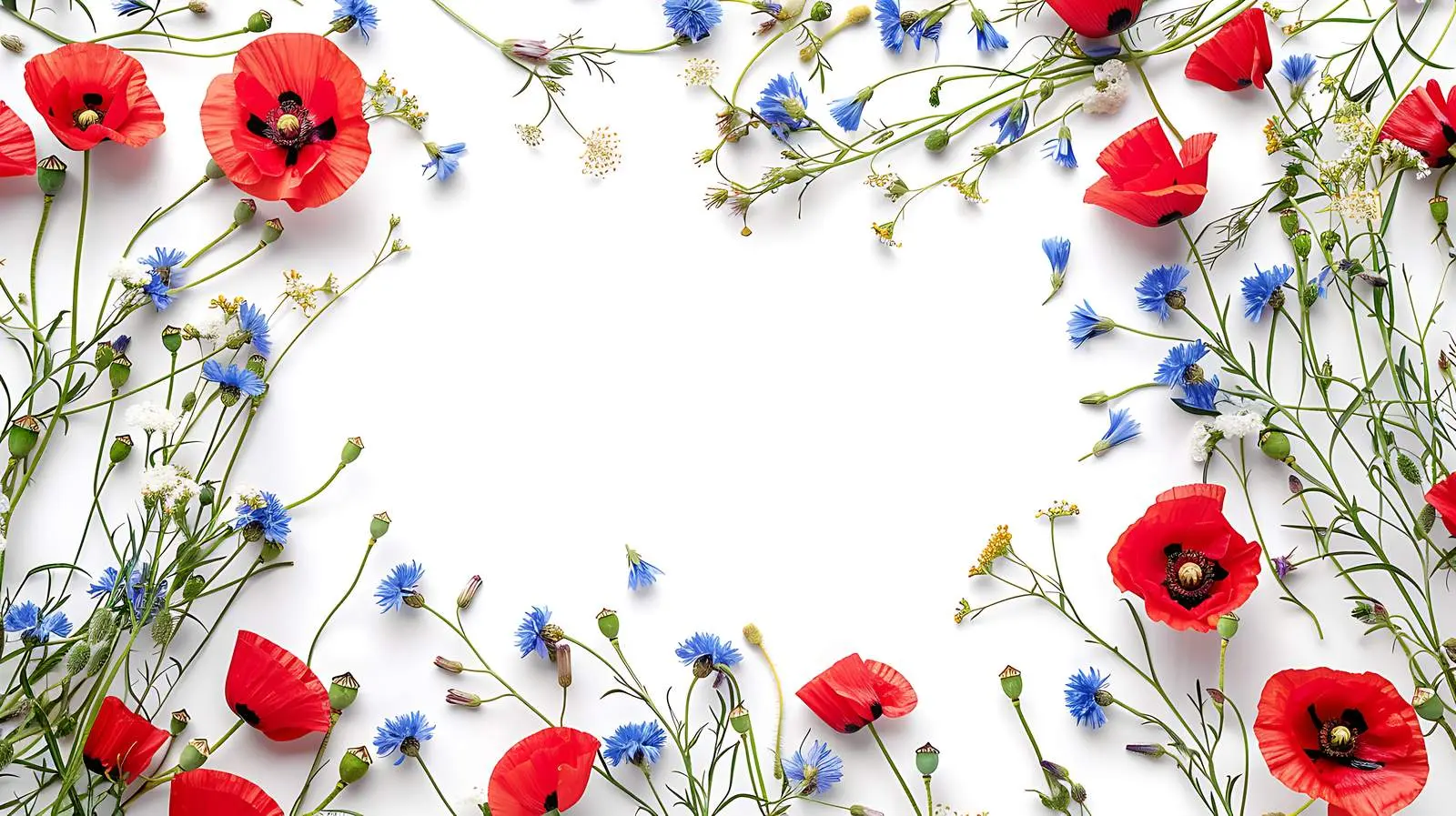 Floral Frame with Chamomile and Cornflowers – free art print image from Dotvec