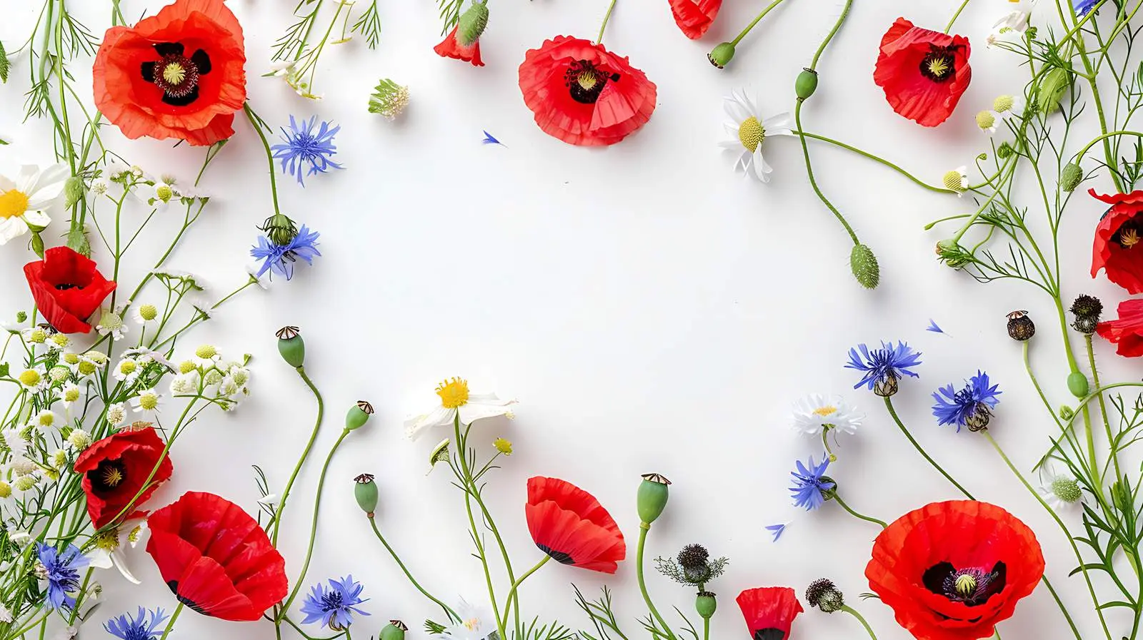 Floral Frame with Chamomile and Cornflowers – free feminine image from Dotvec