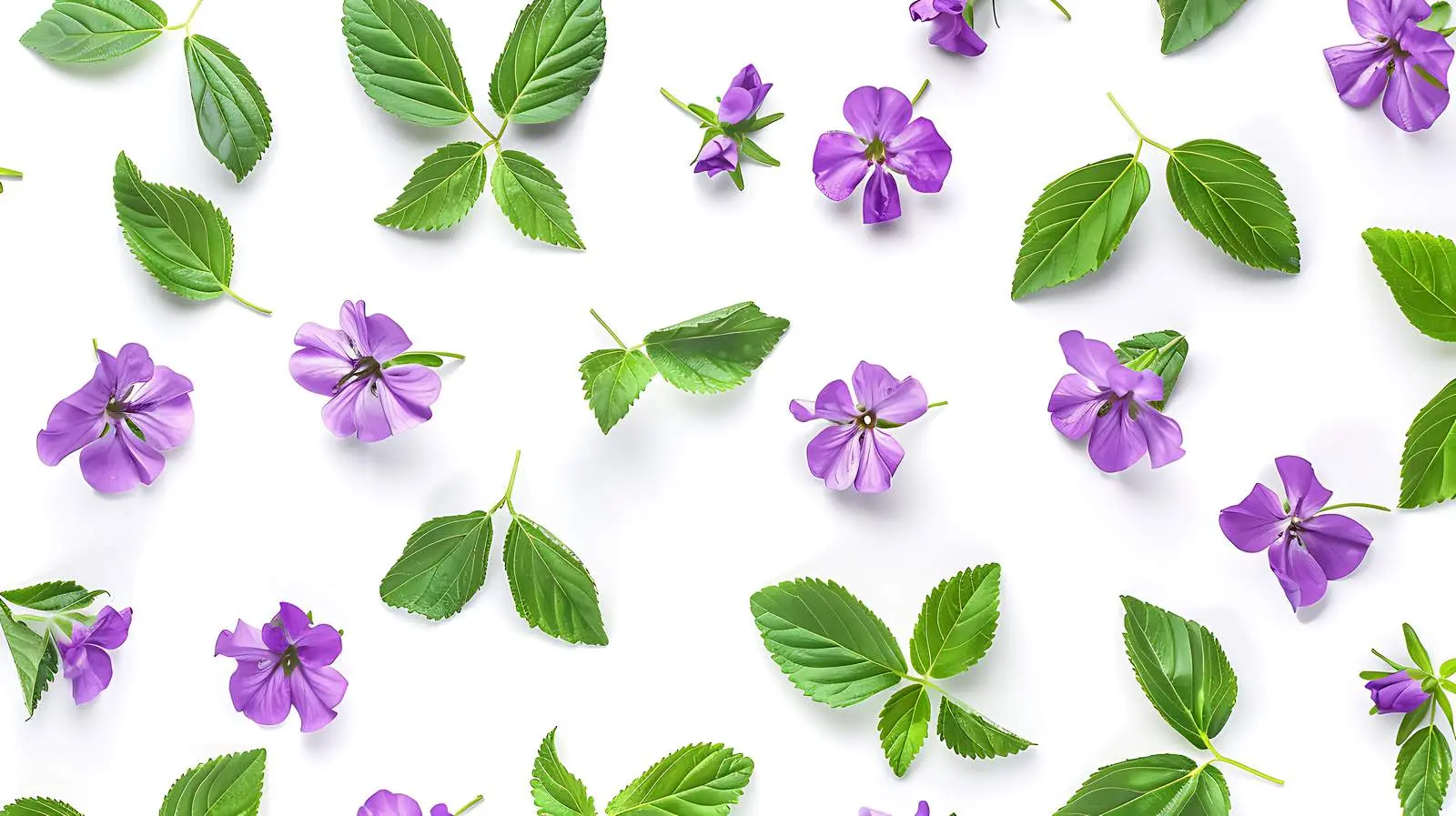 Elegant Floral Pattern with Purple Flowers and Green Leaves – free abstract image from Dotvec