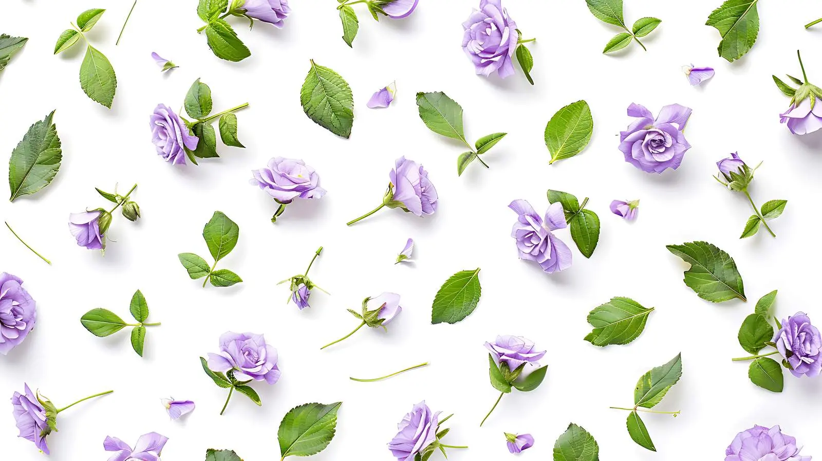 Purple Floral Pattern with Green Leaves on White – free free image from Dotvec