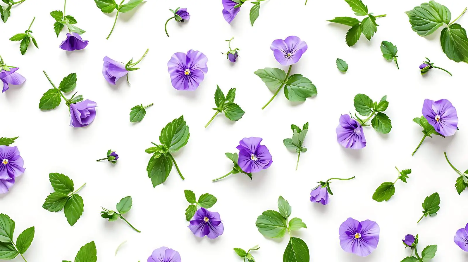 Purple Floral Pattern with Green Leaves on White Background — free download from Dotvec