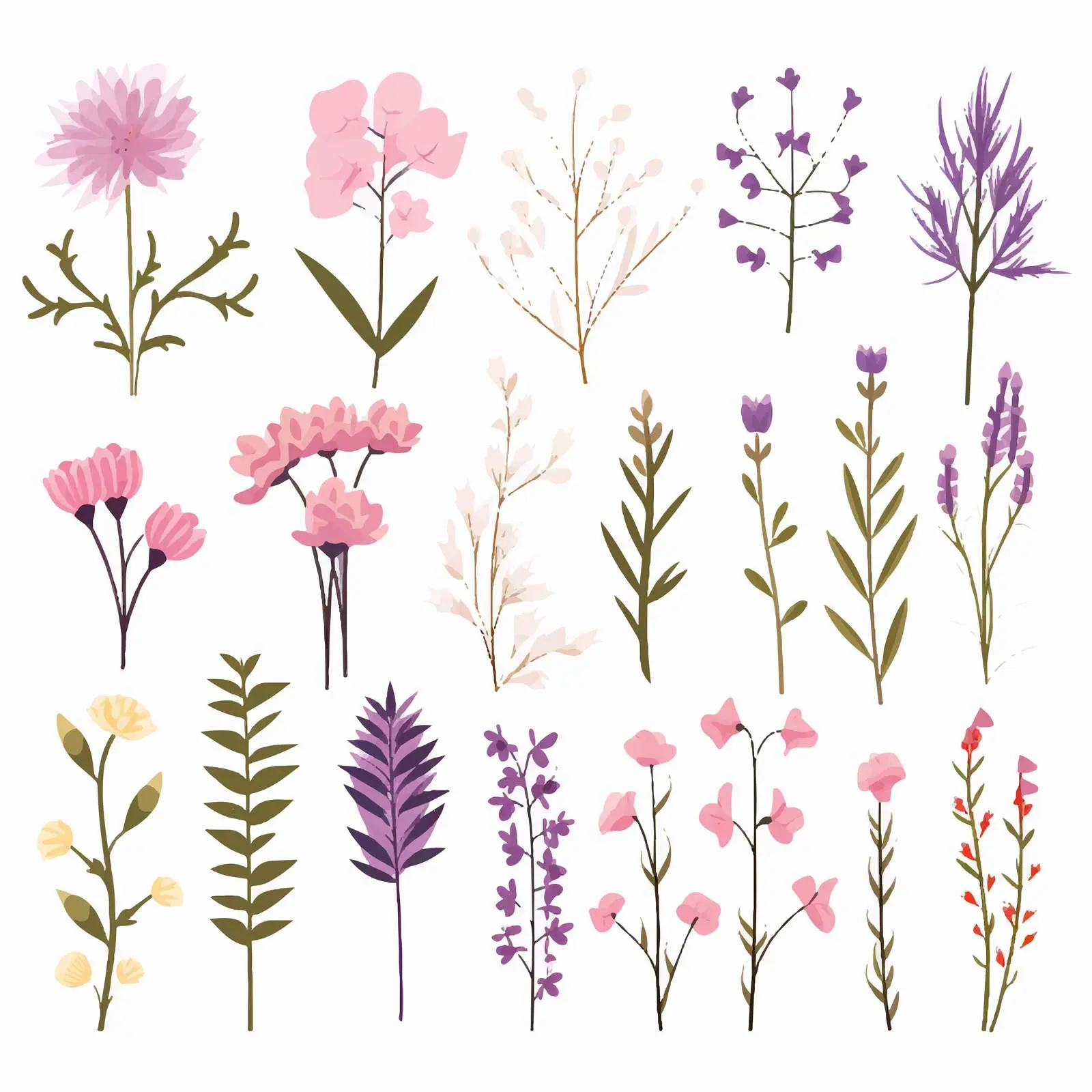 Spring Floral Plants and Branches Vector Set – free field flowers image from Dotvec