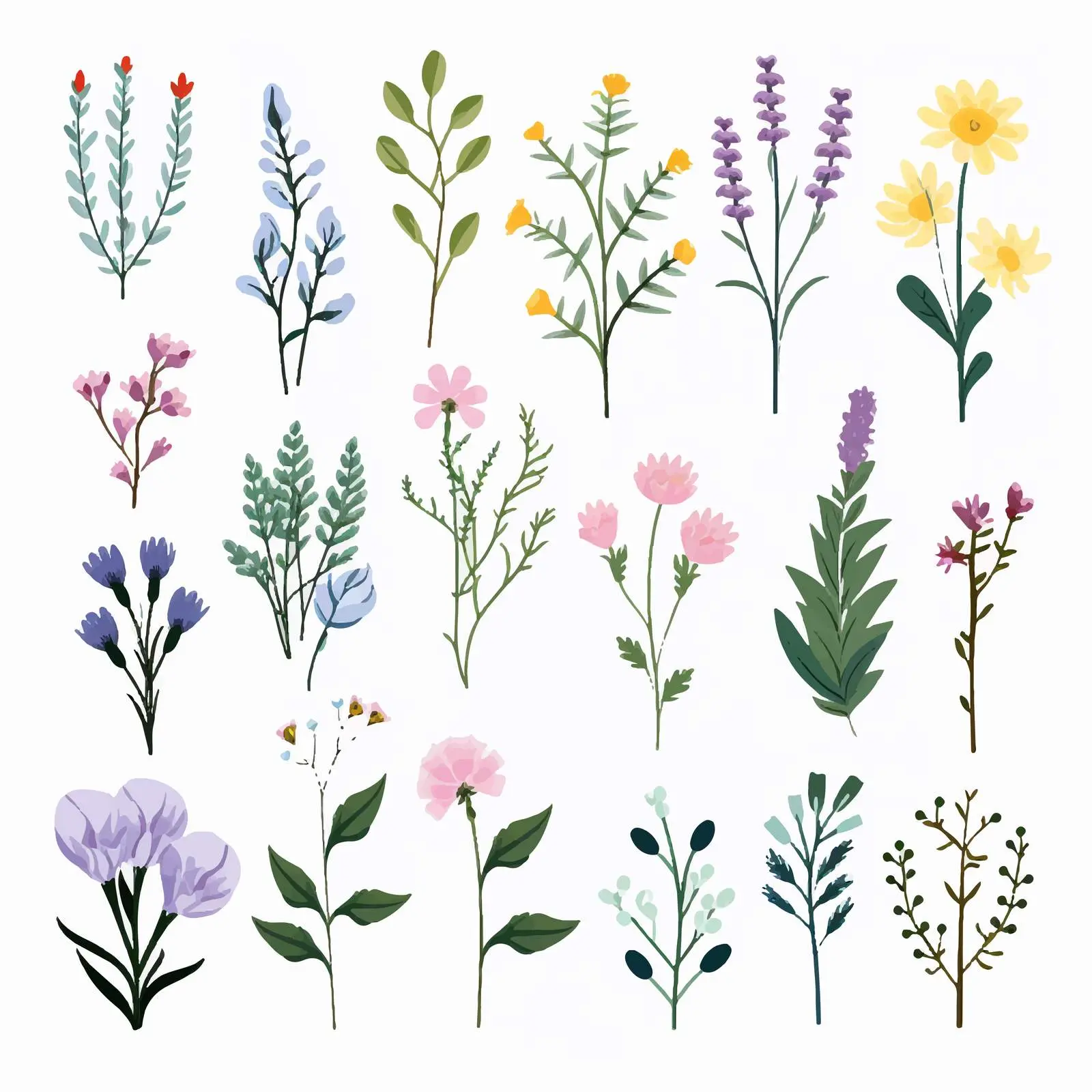 Spring Floral Plants and Branches Vector Set — free download from Dotvec