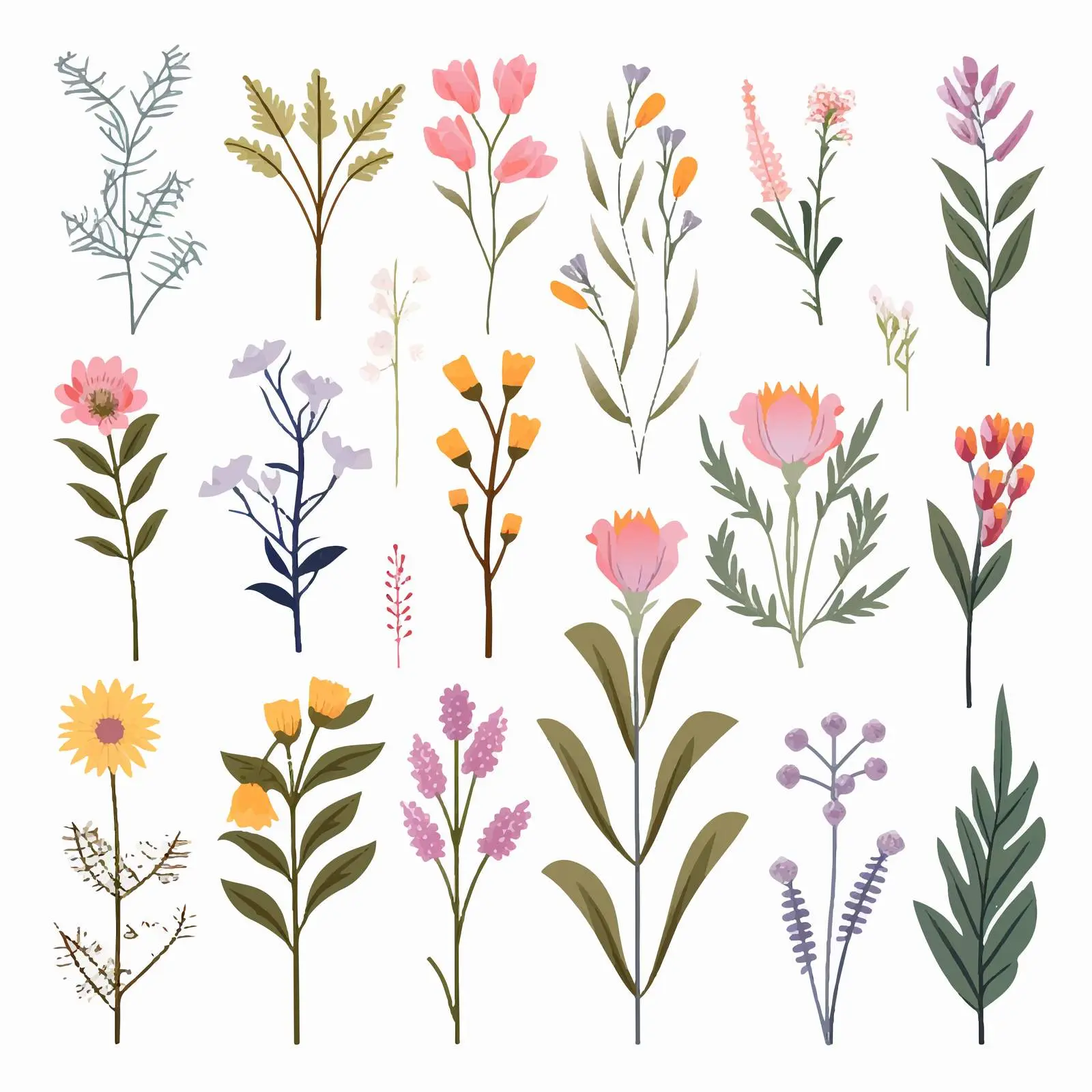 Spring Floral Plants Branches Vector Set – free fleurs image from Dotvec