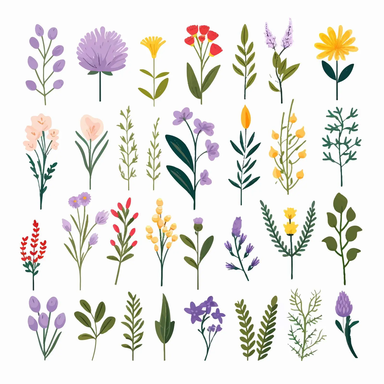 Spring Floral Plants and Branches Vector Set — free download from Dotvec