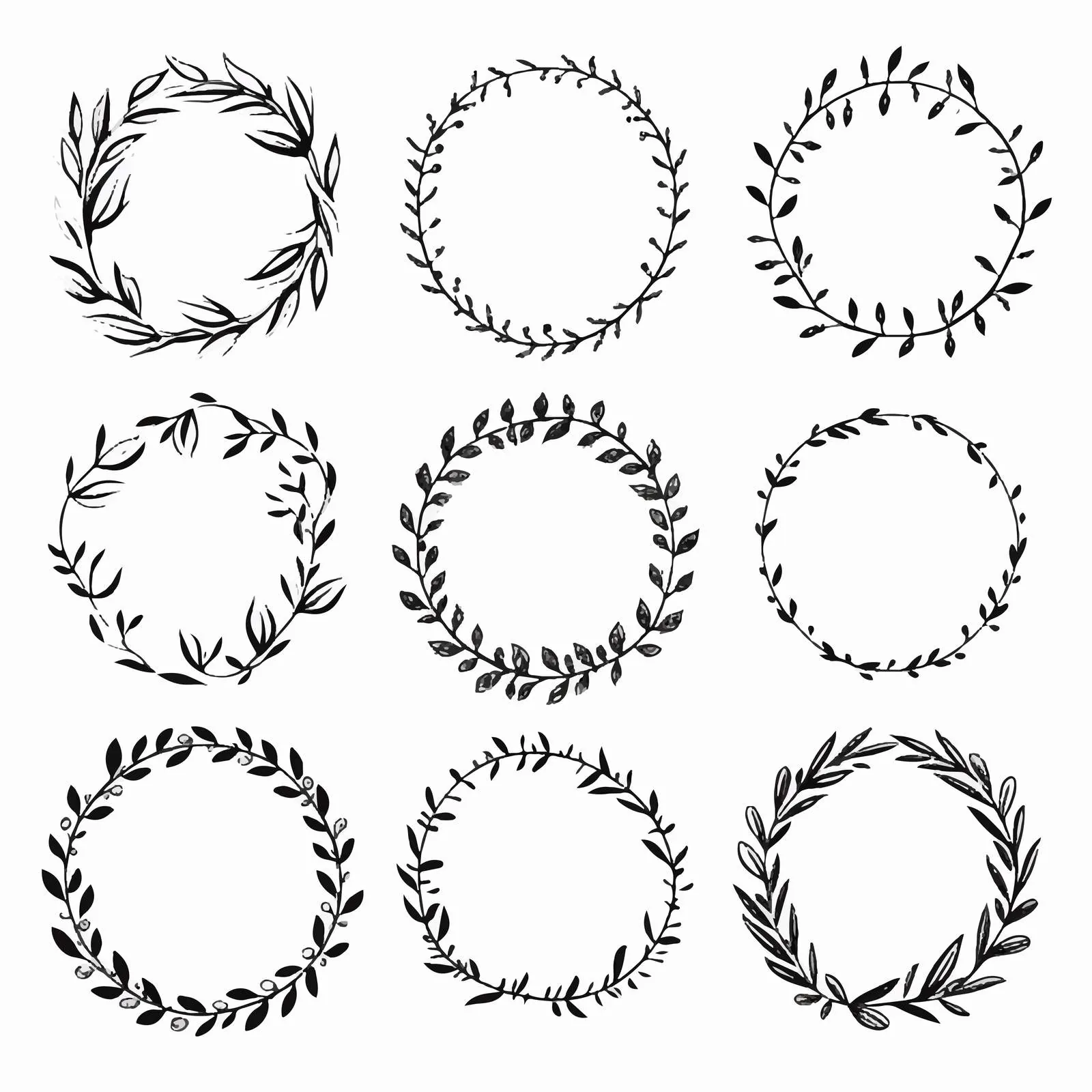 Floral Round Wreaths Hand-Drawn Frame Collection – free handmade style image from Dotvec