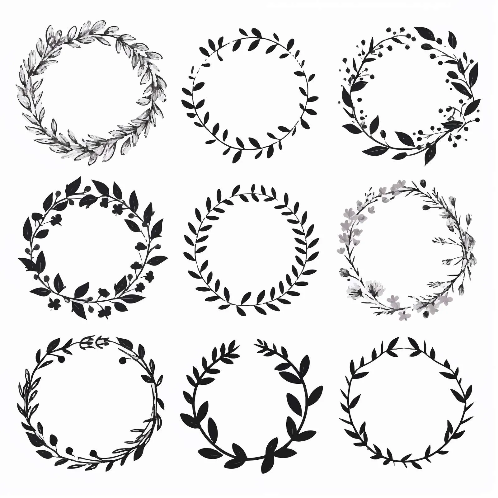 Hand-Drawn Floral Round Wreaths Set — free download from Dotvec