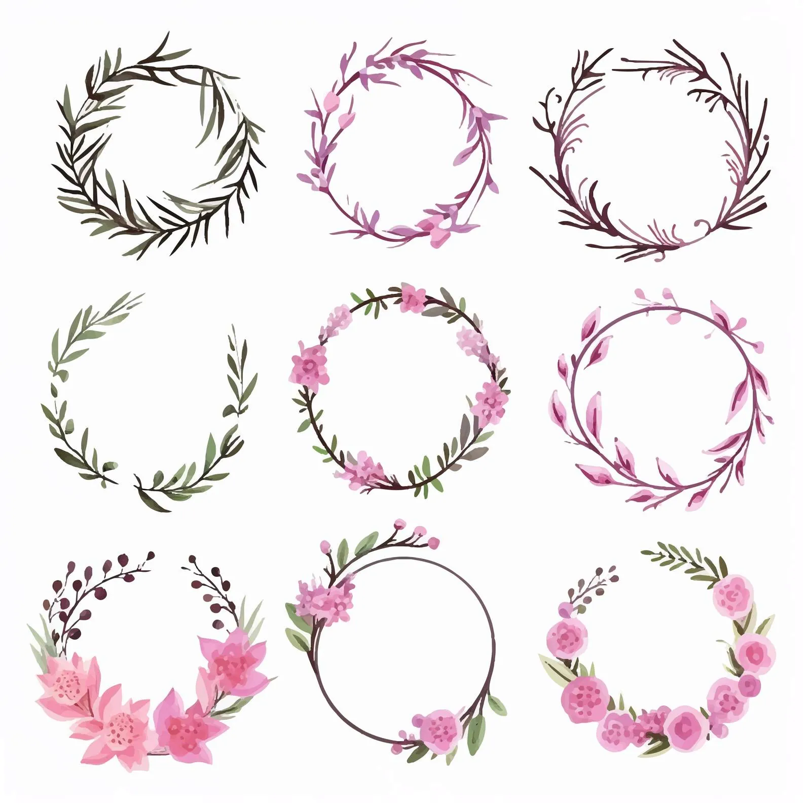 Hand-Drawn Floral Round Wreaths Vector Collection — free download from Dotvec