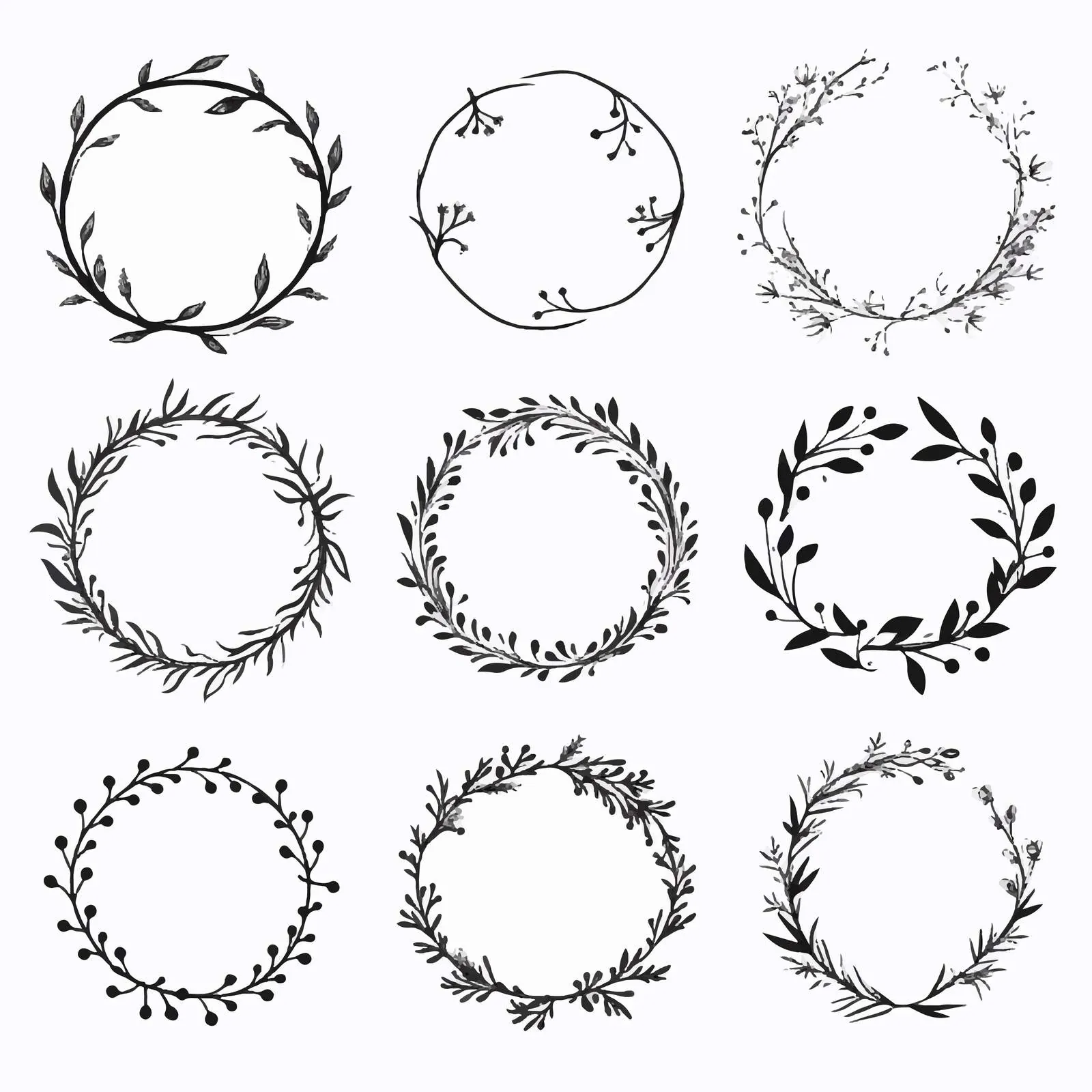 Hand Drawn Floral Round Wreaths Vector Set — free download from Dotvec