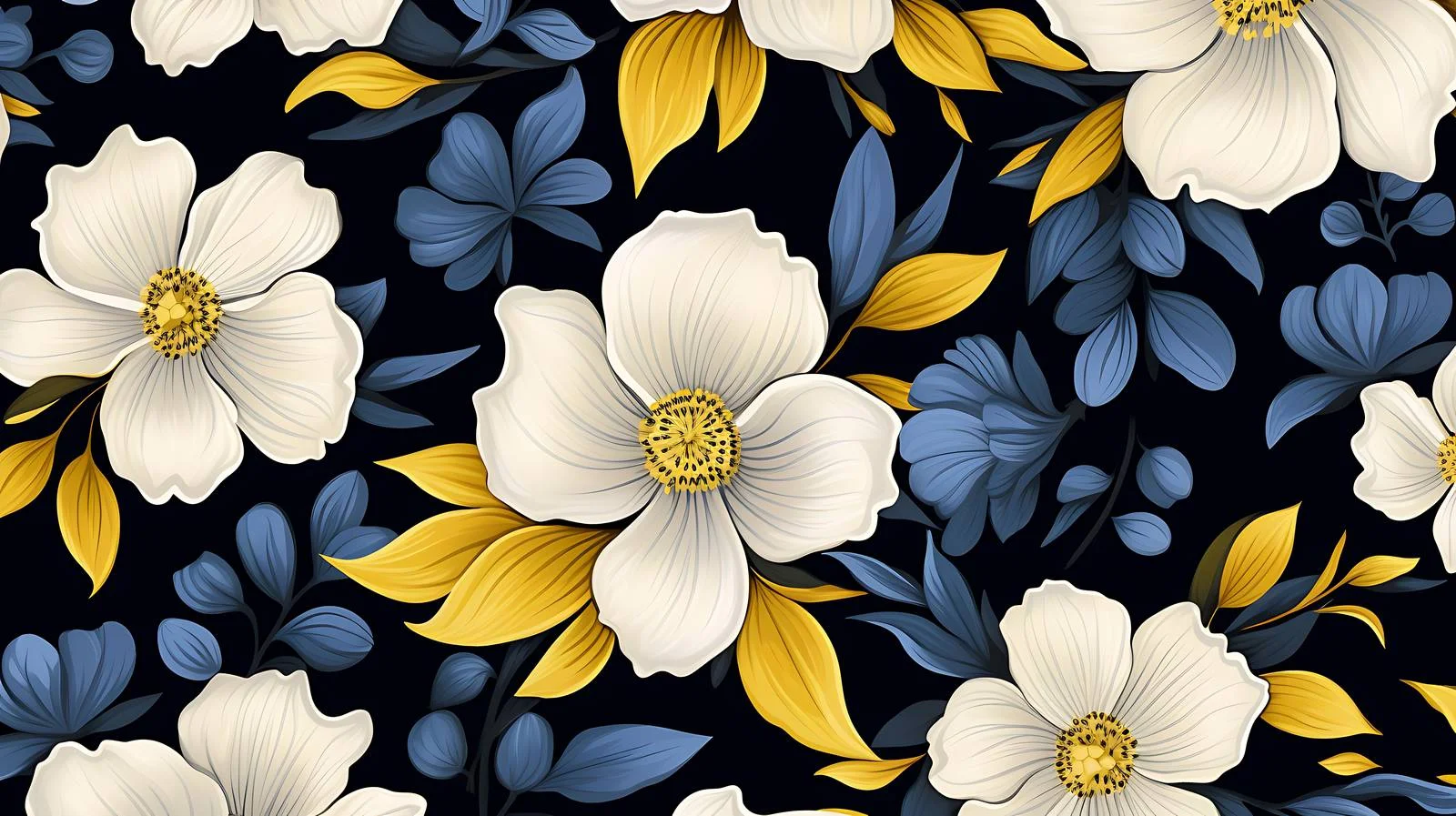 Elegant Blue and Yellow Floral Seamless Pattern — free download from Dotvec