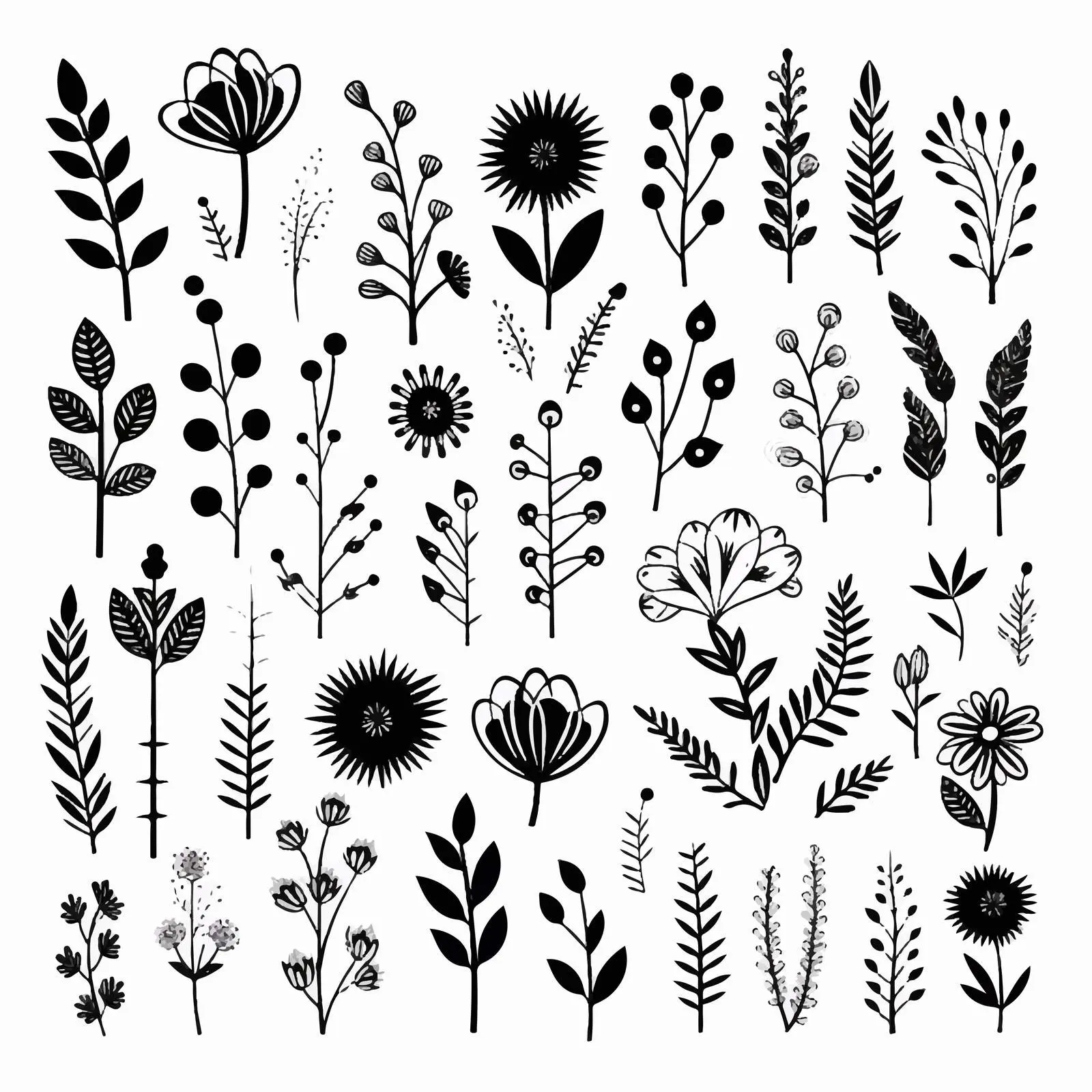 Black Floral Summer Doodle Clip Art Set — free download from Dotvec