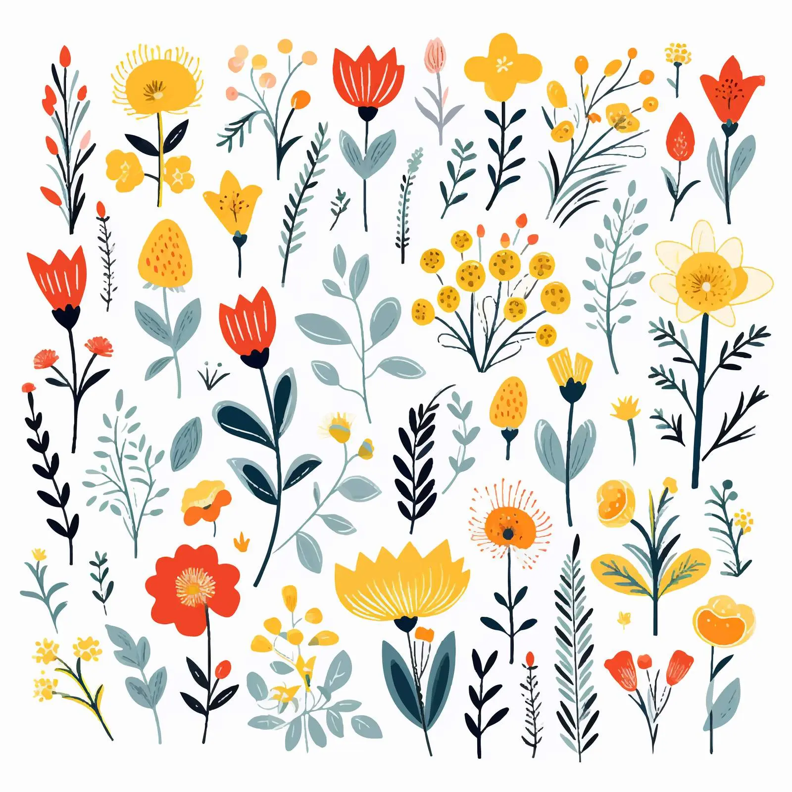 Bright Summer Floral Doodle Clip Art Set — free download from Dotvec