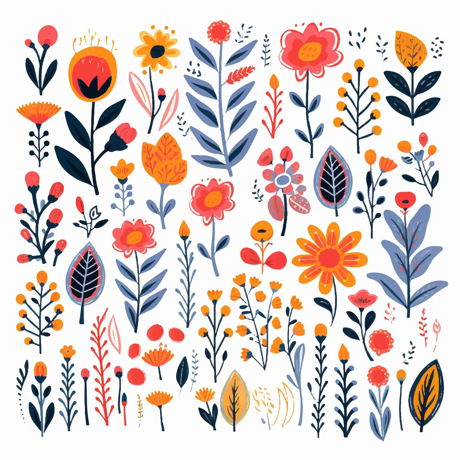 Bright Summer Floral Doodle Clip Art Set — free download from Dotvec