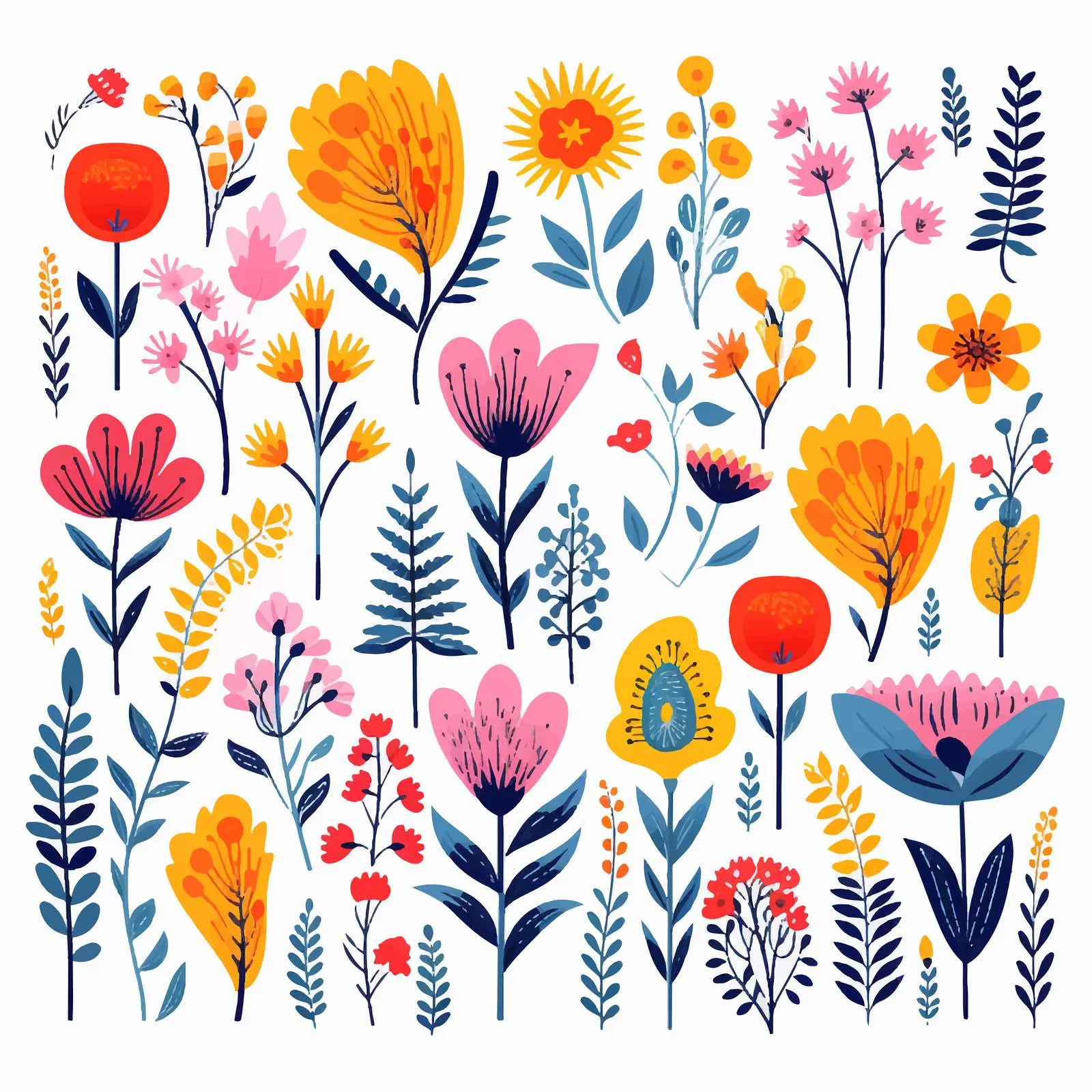 Bright Summer Floral Doodle Clip Art Set – free modern vectors image from Dotvec