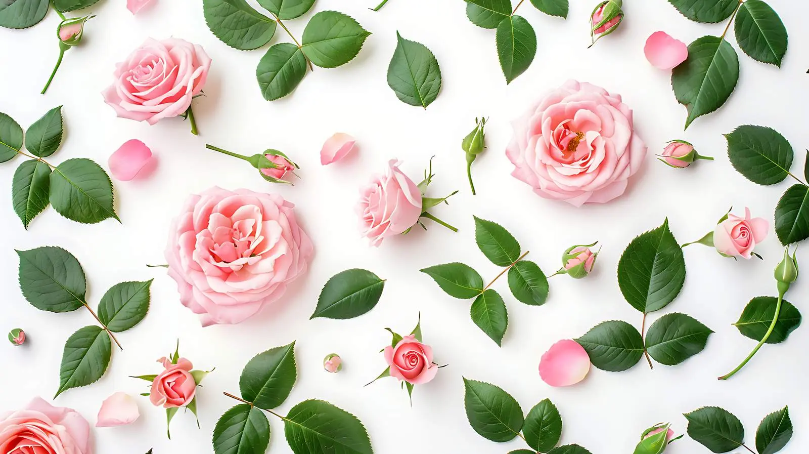 Elegant Floral Texture with Pink Roses and Green Leaves – free organic image from Dotvec