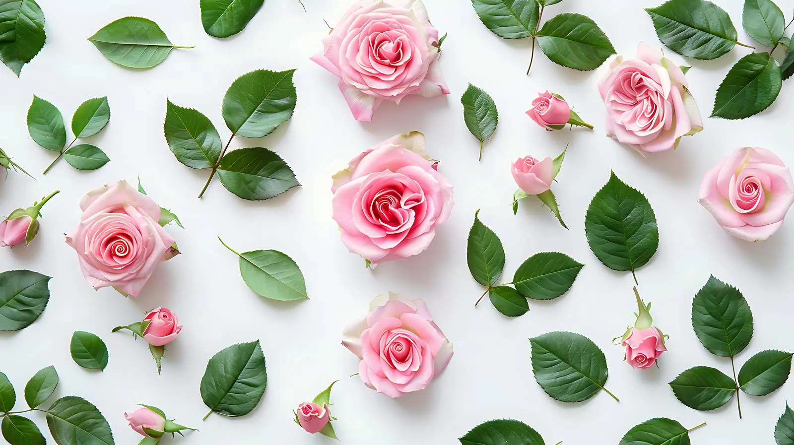 Pink Roses and Green Leaves Floral Texture – free romantic image from Dotvec