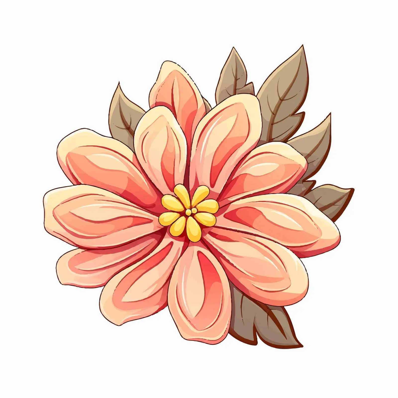 Cartoon Flower and Leaves Decorative Vector Illustration — free download from Dotvec