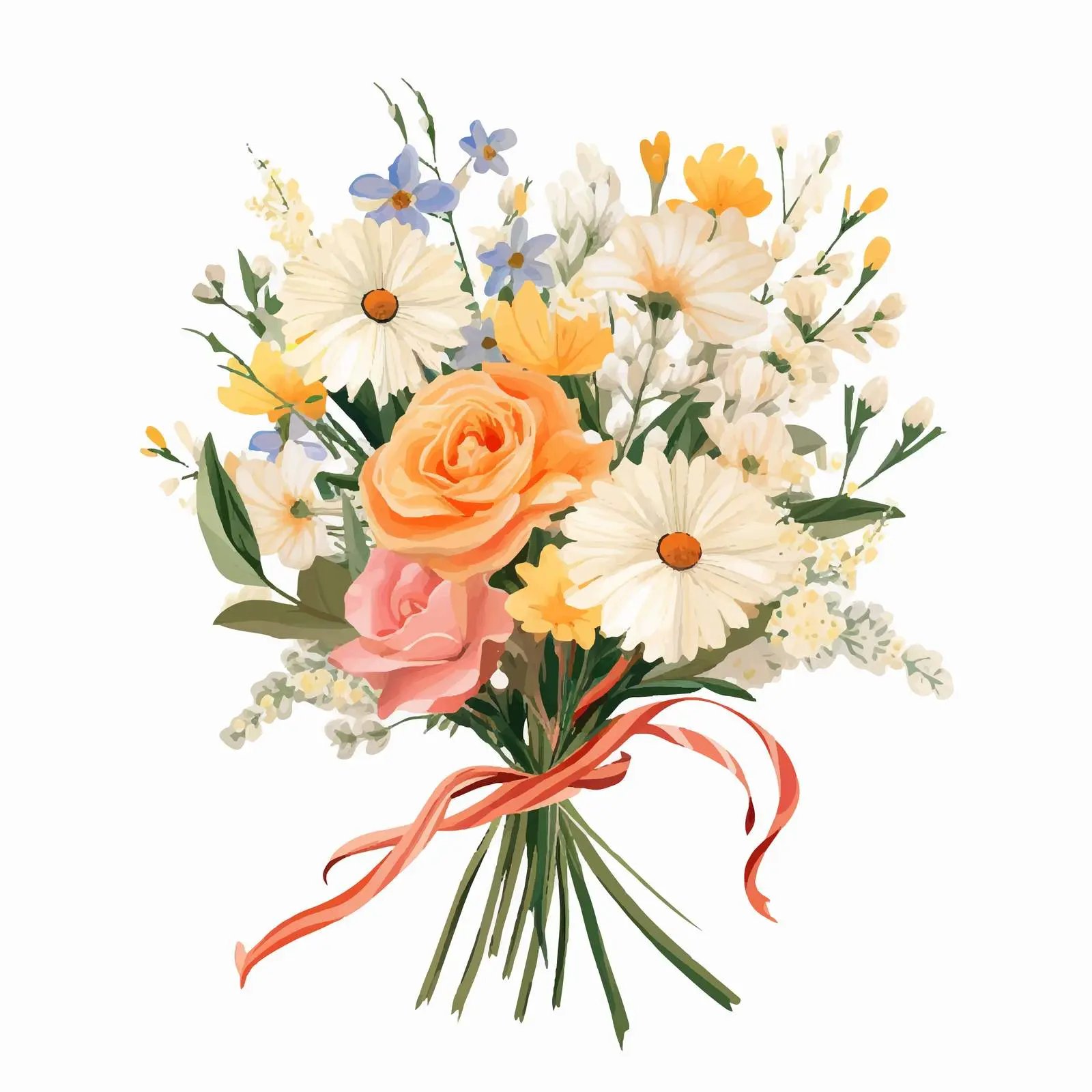 Colorful Garden Flower Bouquet with Tied Stems — free download from Dotvec