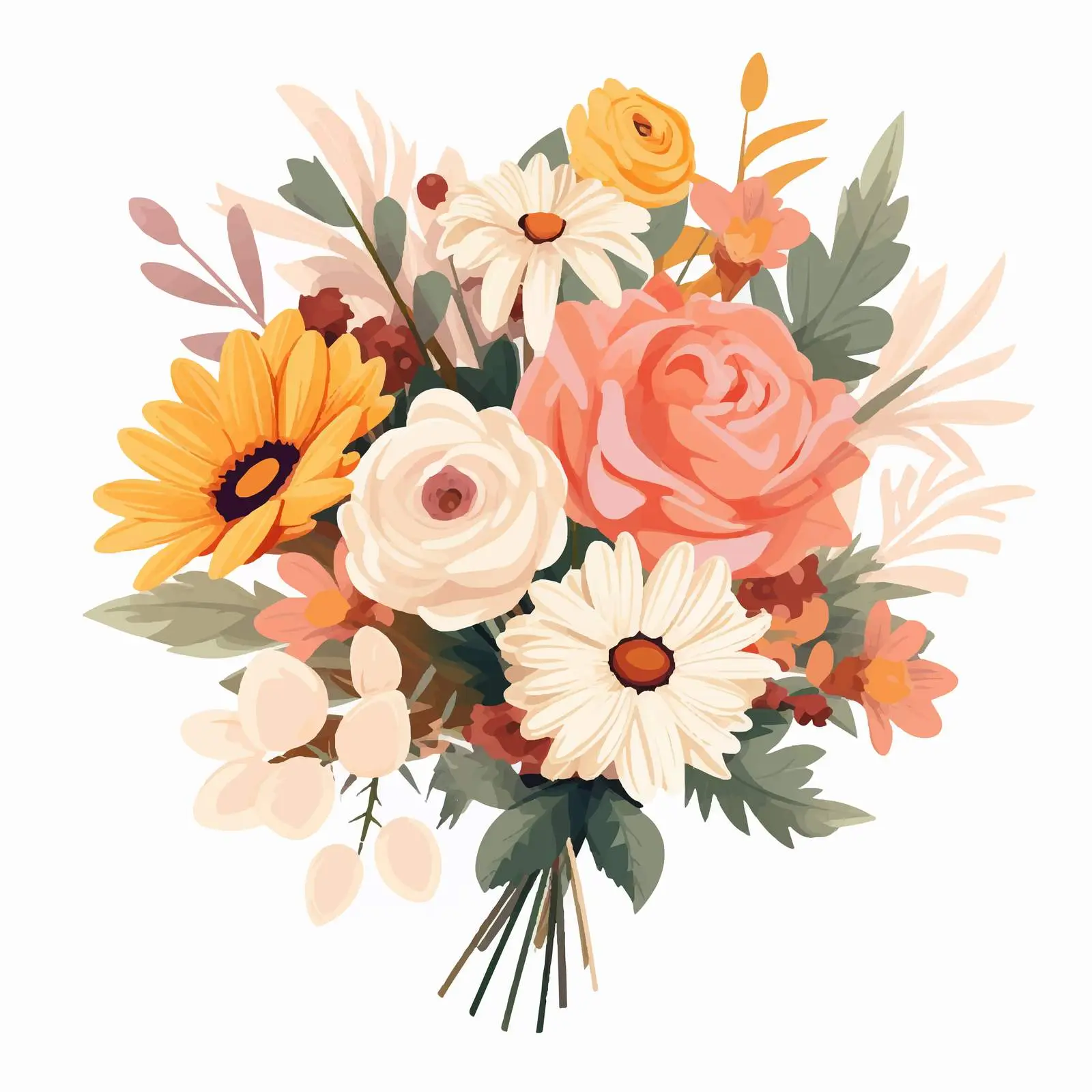 Colorful Flower Bouquet with Tied Stems — free download from Dotvec