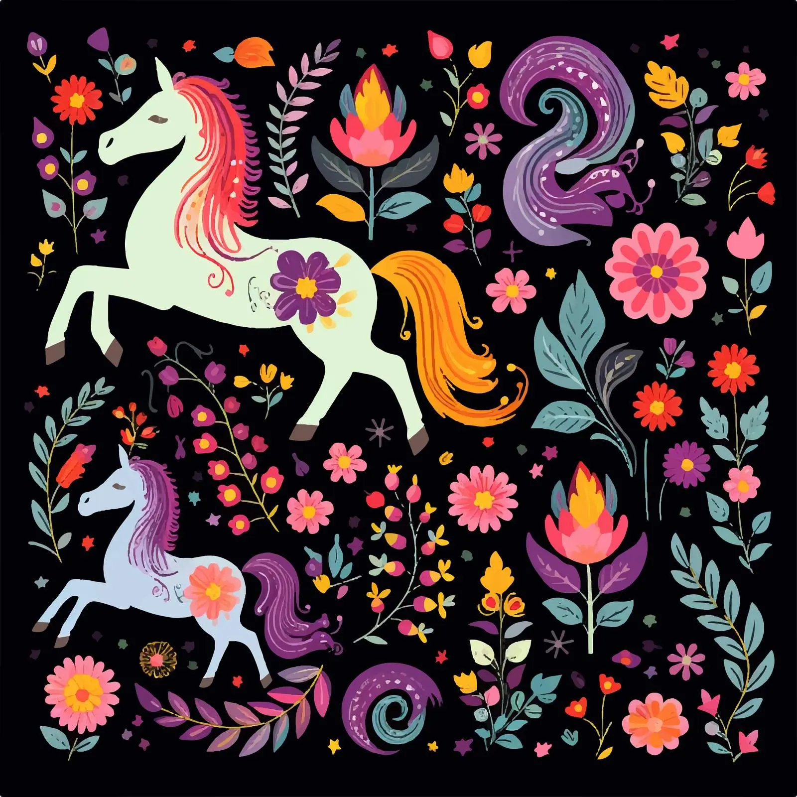 Whimsical Unicorn Flower Compositions for Scrapbooking — free download from Dotvec