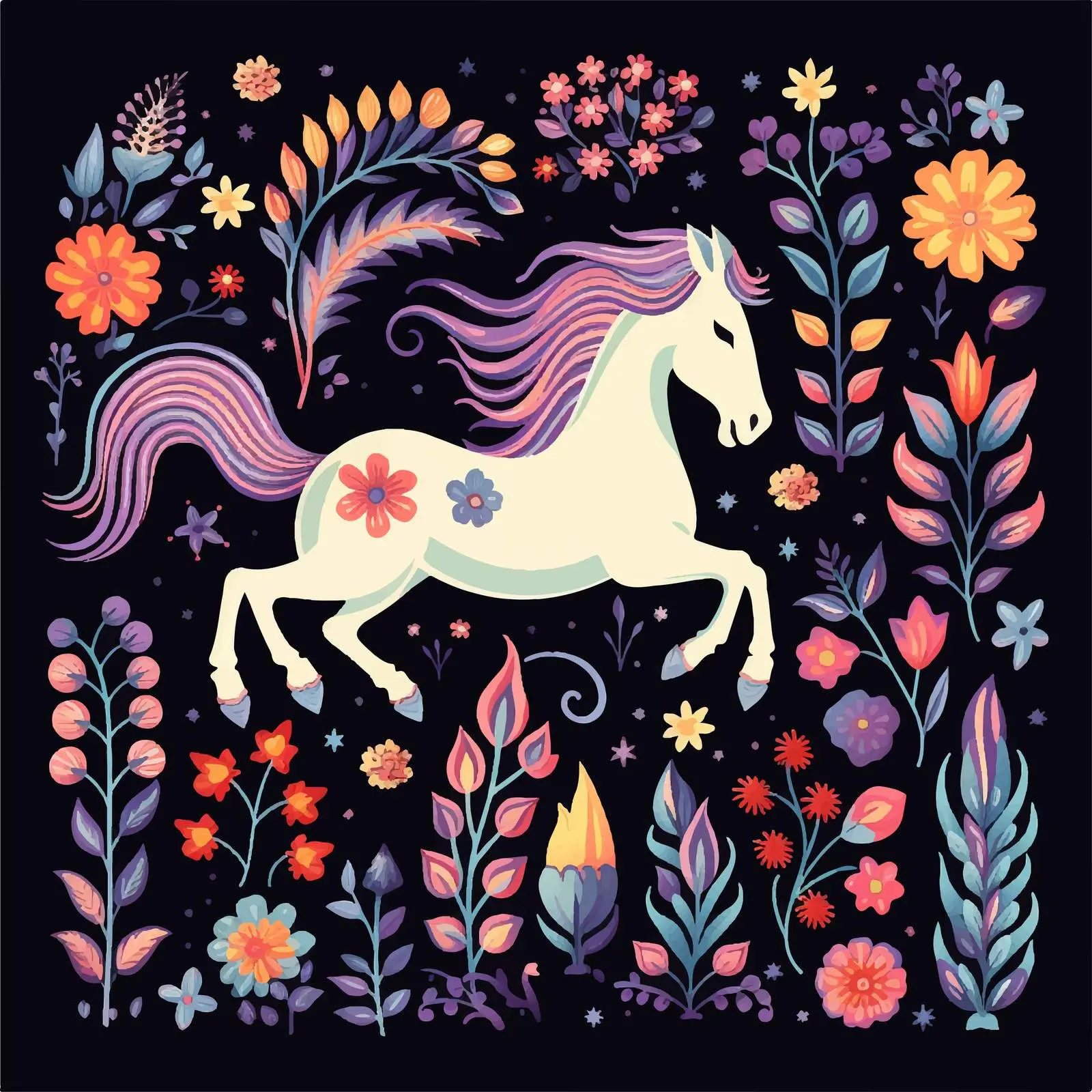 Whimsical Flower Compositions with Unicorns Vector Art – free fantasy elements image from Dotvec