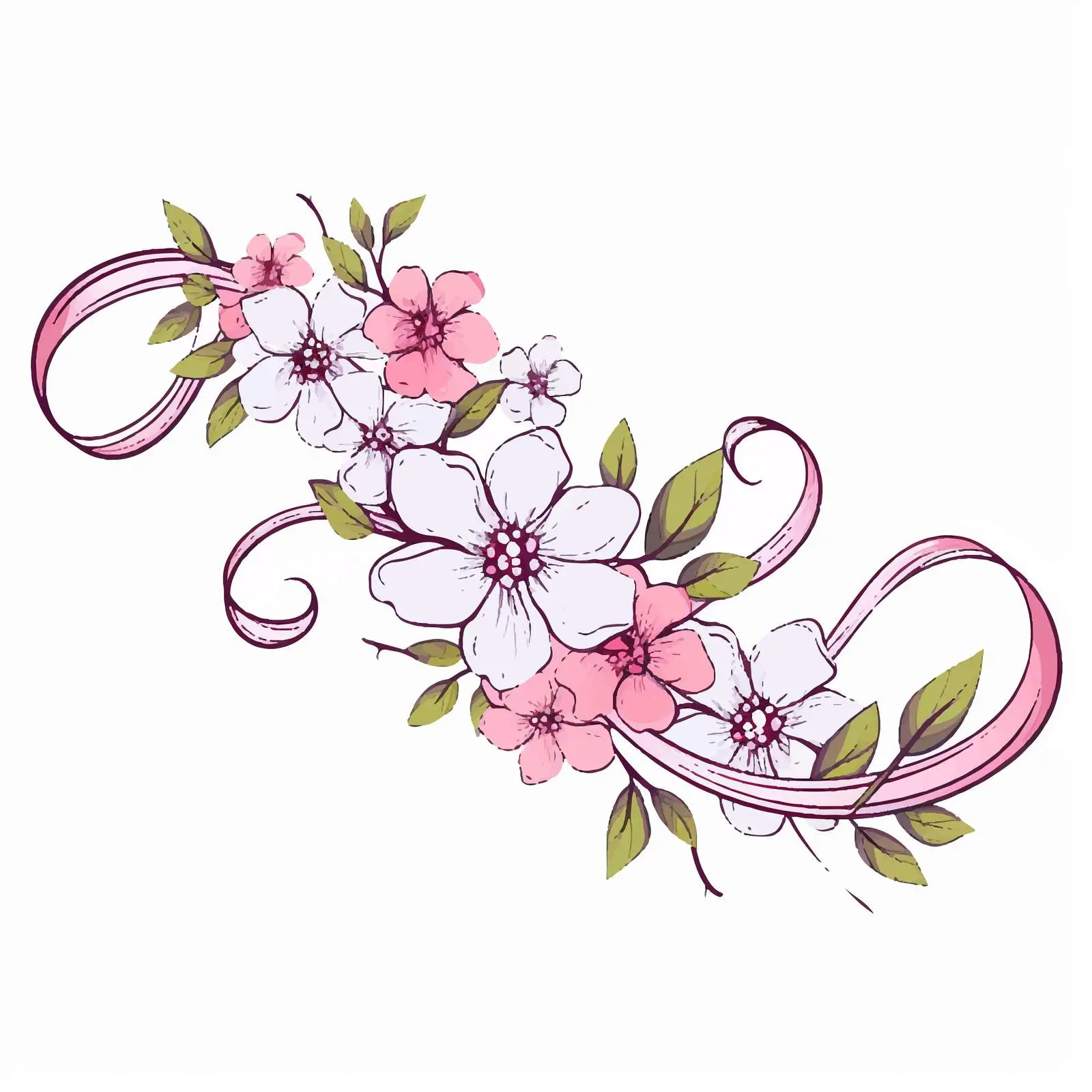 Flower Ribbon Line Vector Illustration on White Background — free download from Dotvec