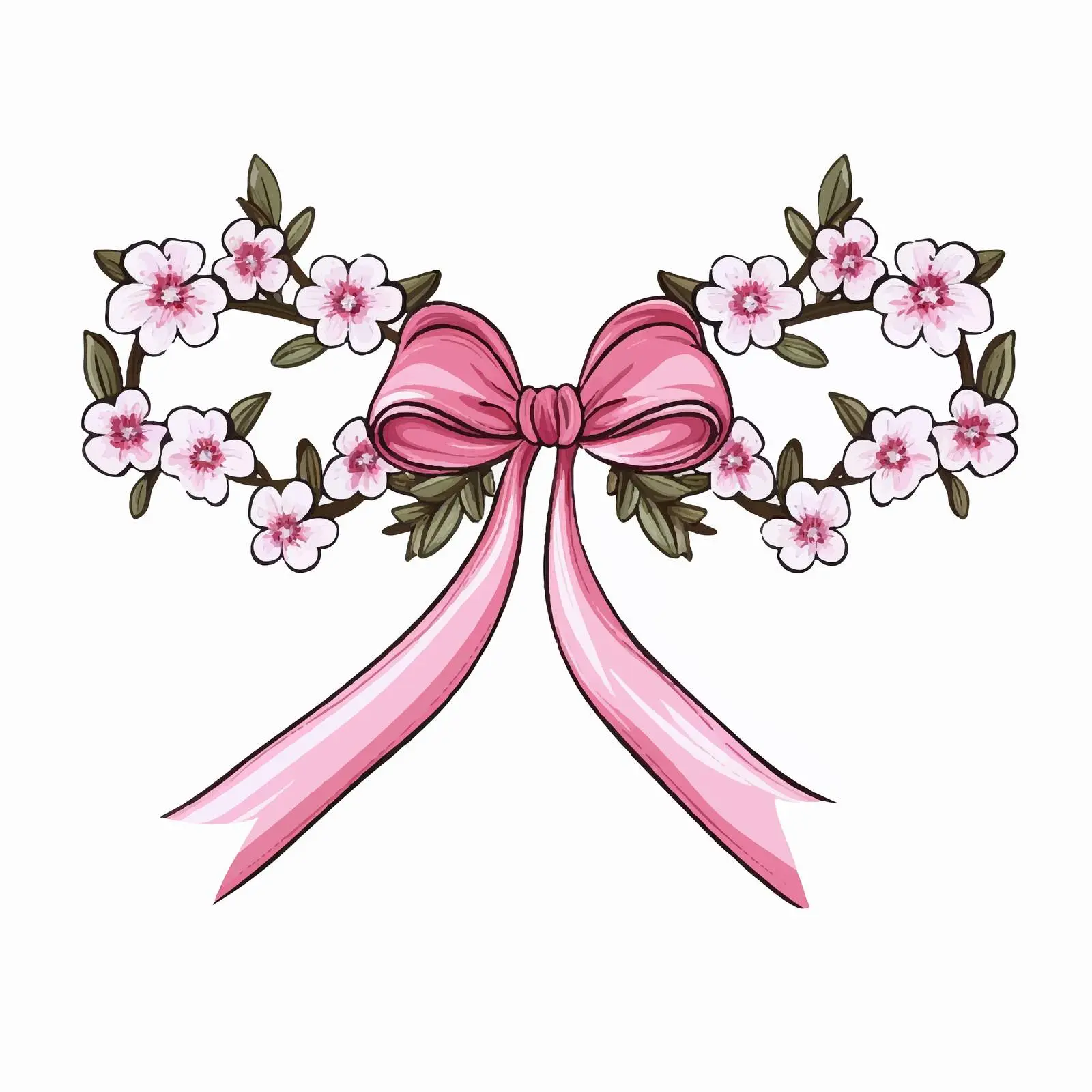 Flower Ribbon Line Vector Illustration on White Background — free download from Dotvec