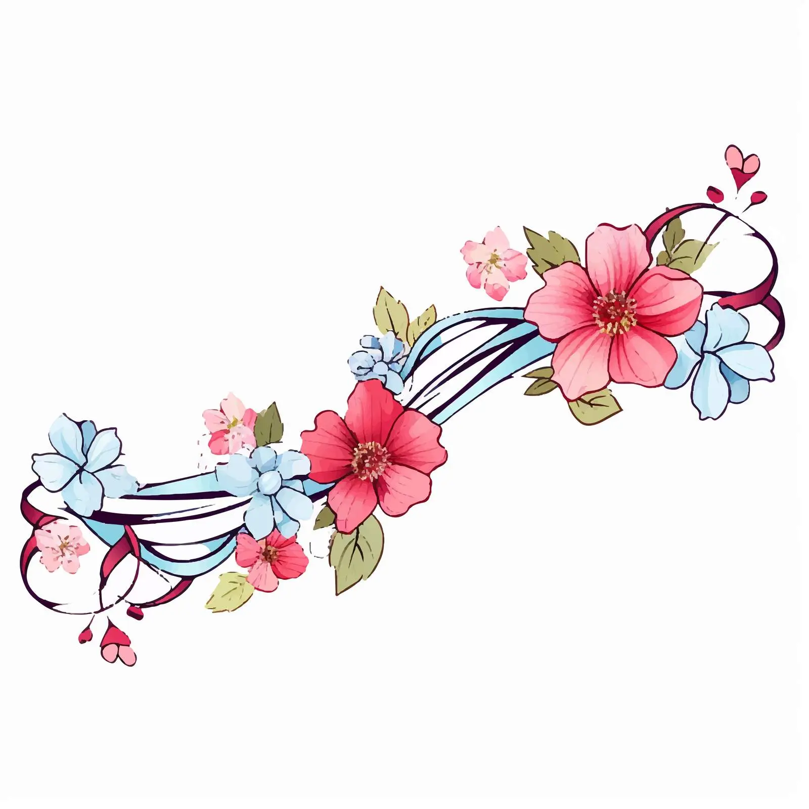 Flower Ribbon Line Vector Illustration — free download from Dotvec