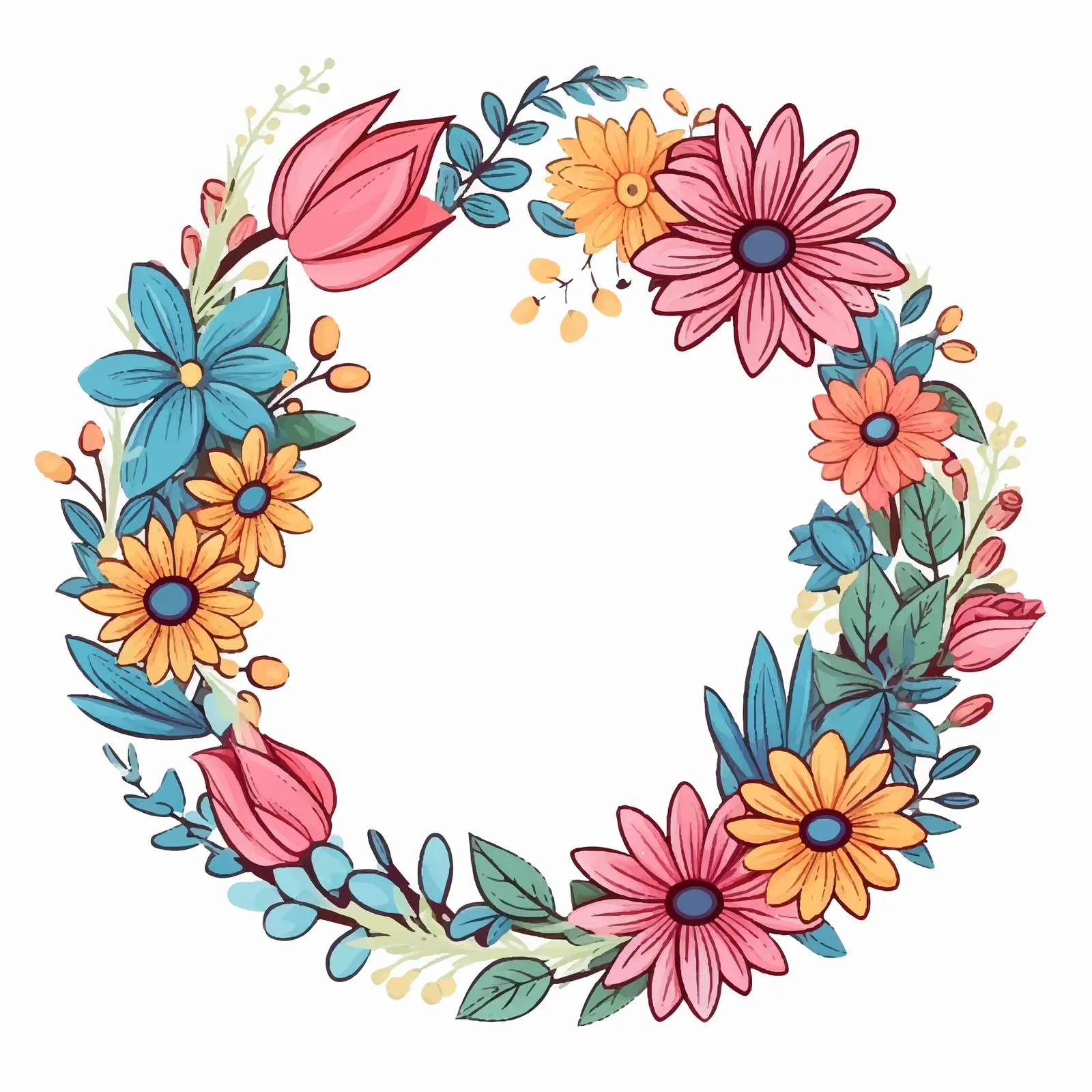 Decorative Circular Frame with Flowers and Leaves — free download from Dotvec